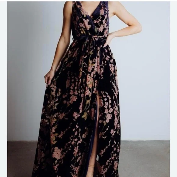 Baltic Born Lennon navy blue Floral Velvet Maxi Dress stretchy size XXL classy - Picture 14 of 16